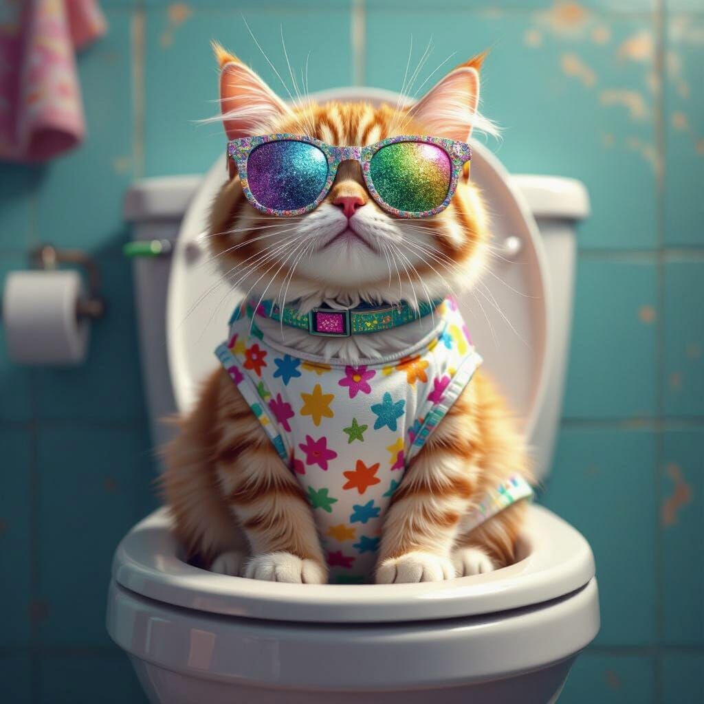 Proud Cat in Diapers: Hyperreal Digital Art