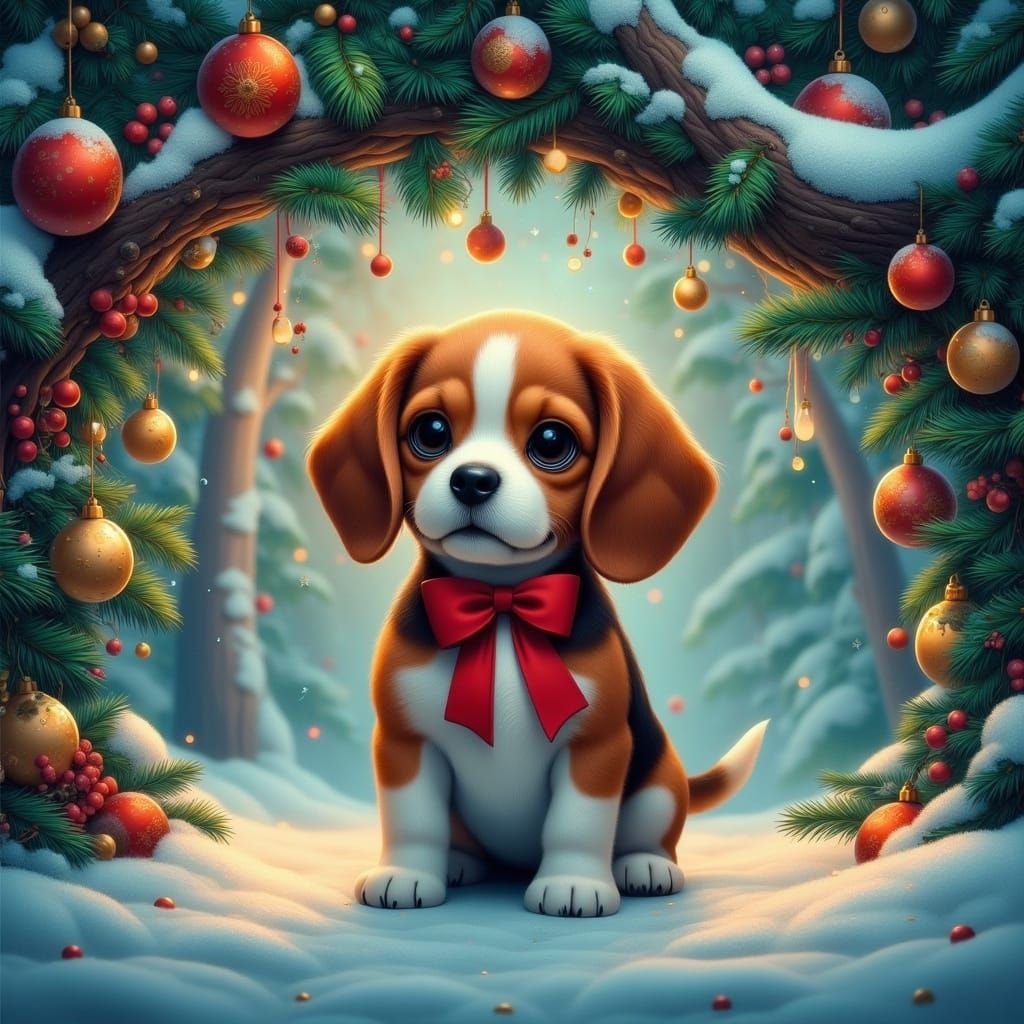 Whimsical Beagle in Winter Wonderland