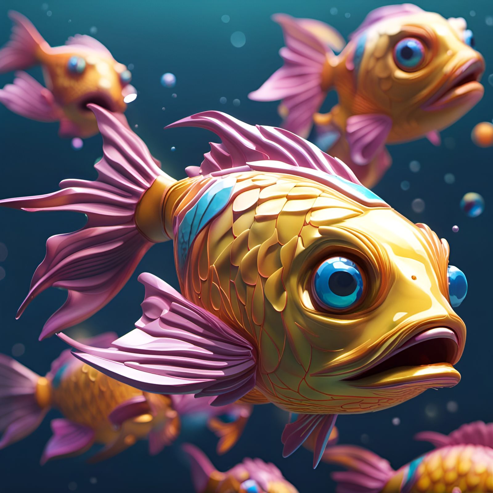 Photorealistic Fish in Lyrical Abstraction Style