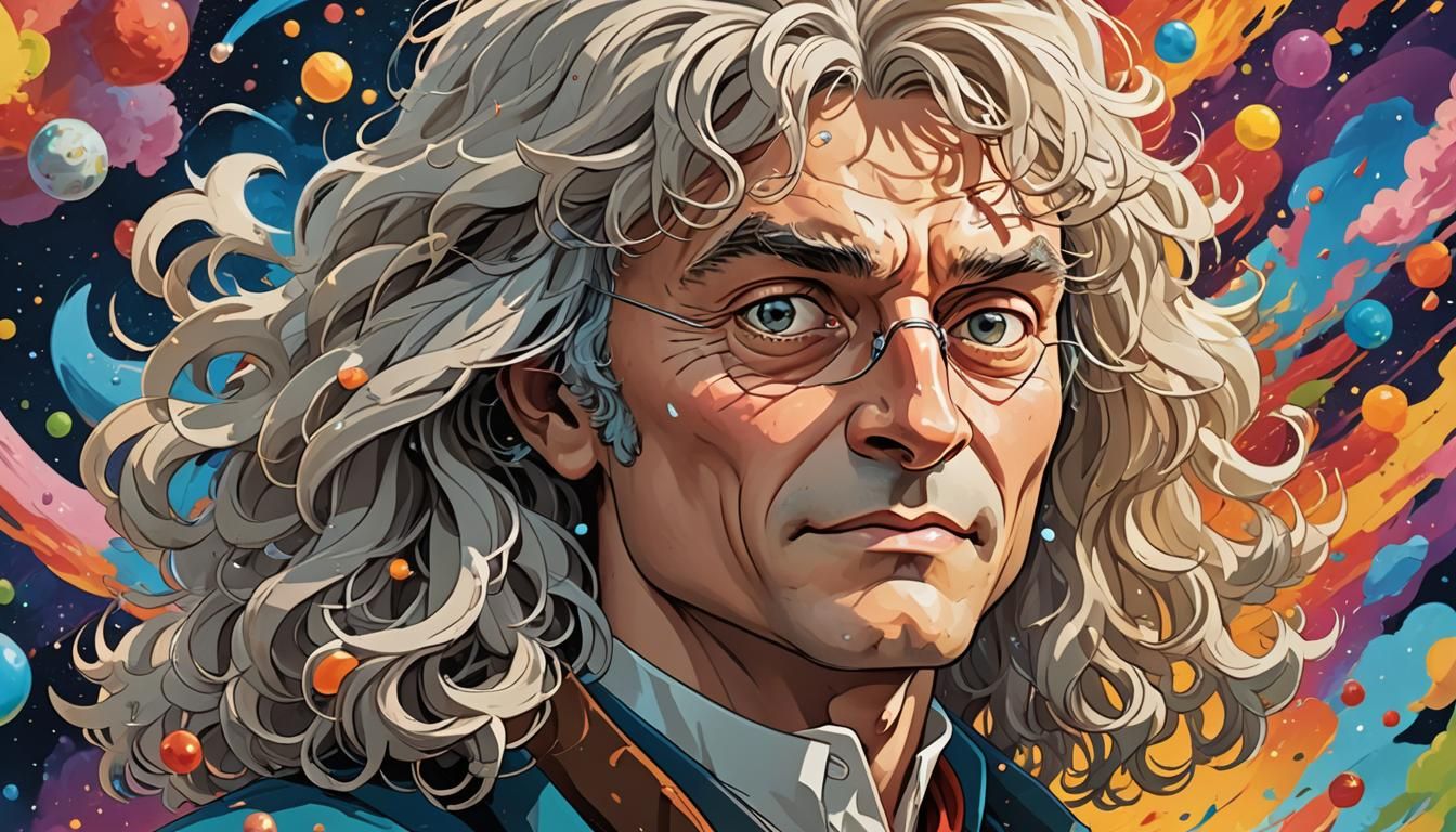 Cartoon Isaac Newton Movie Poster in Ghibli Style