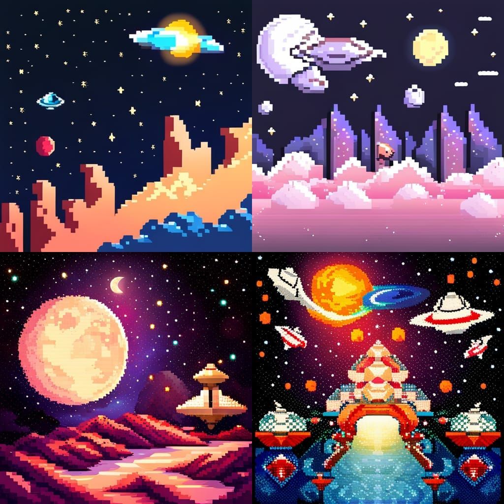 Mouse in Starry Space: 16-Bit Pixel Art