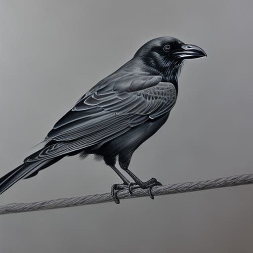 Hyperdetailed Charcoal Drawing of Raven in Barn