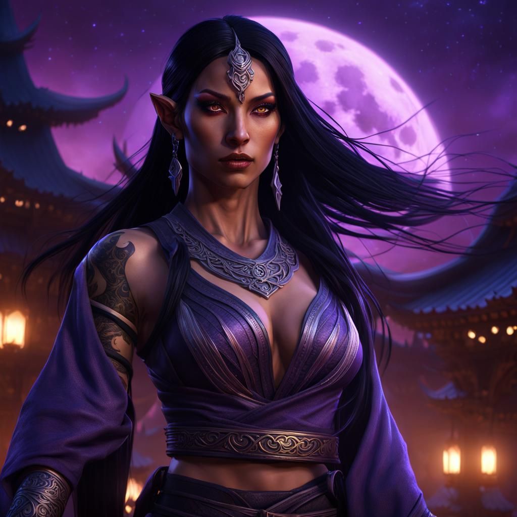 Purple Elf Monk Practicing Martial Arts