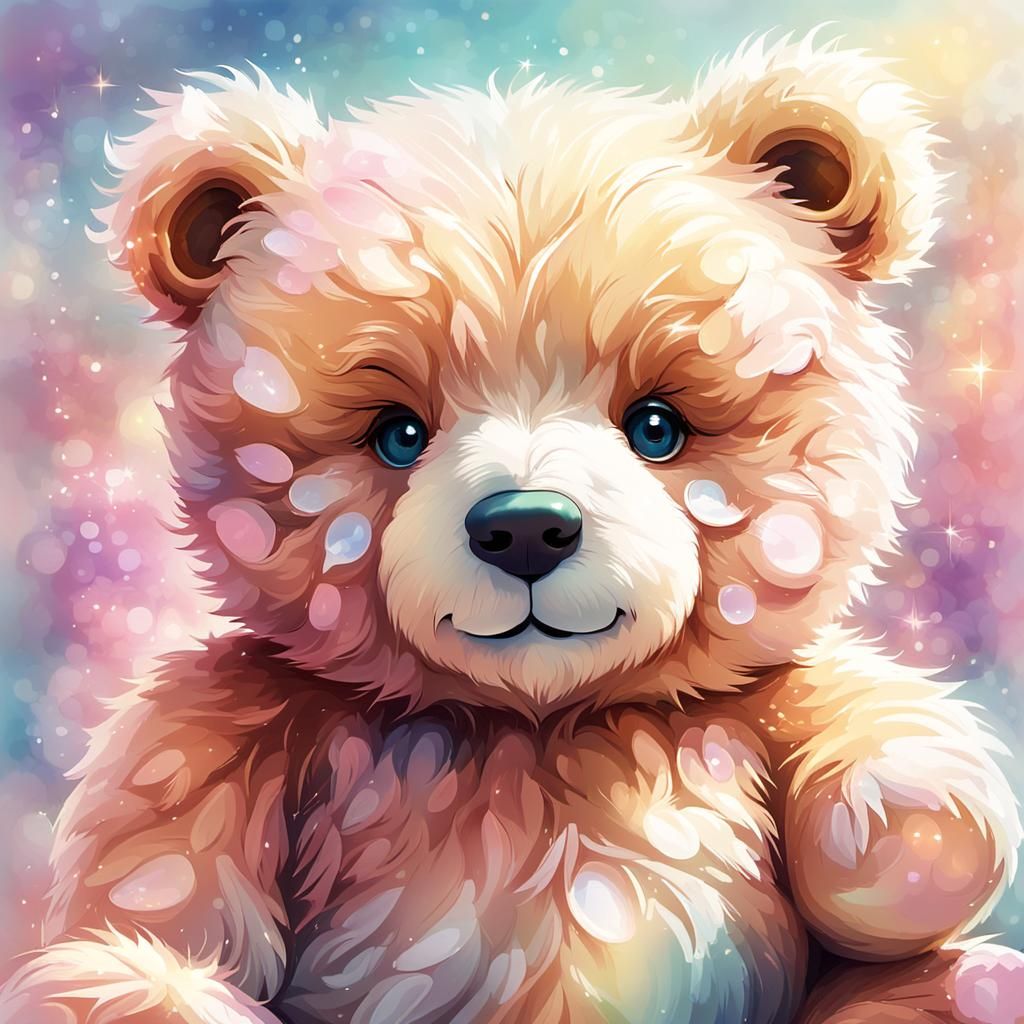 Fluffy Teddy Bear in Fantasy Watercolor Style