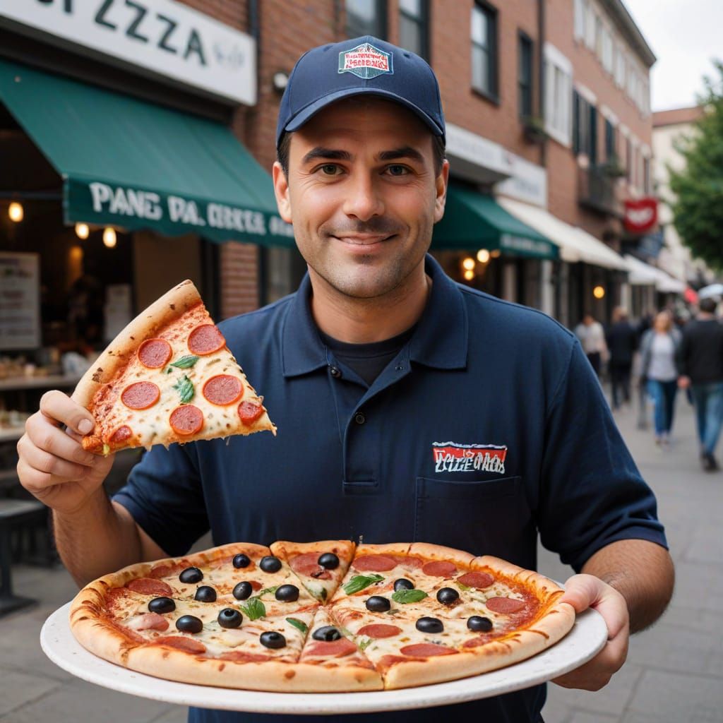 Pizza Delivery Man with Pickup Truck