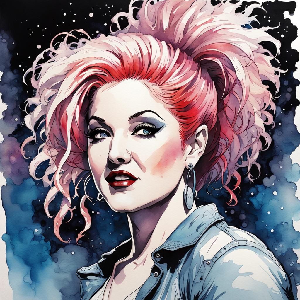 Cyndi Lauper Portrait in Comic Book Art Style