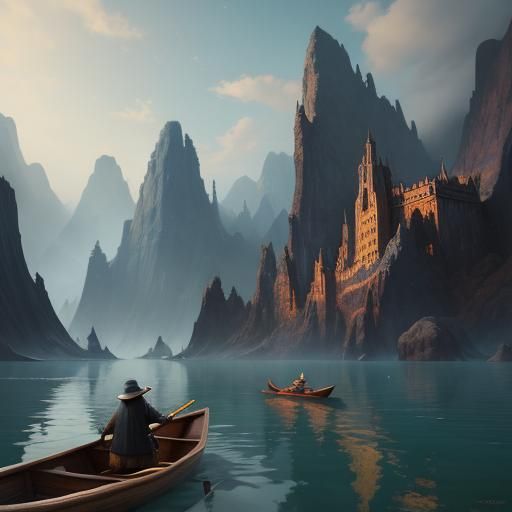 Canoe in a Fantastical Landscape: Matte Painting
