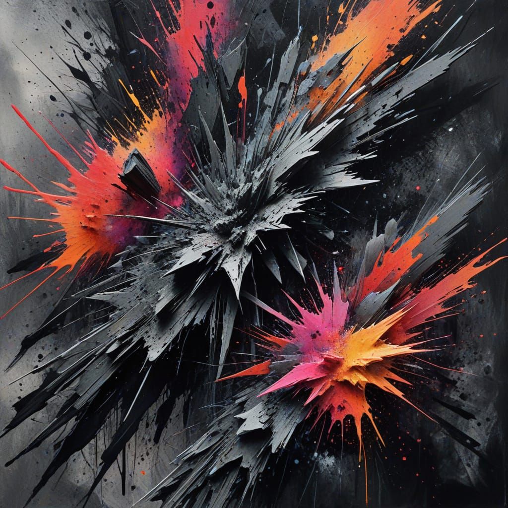 Aniconic Abstract Shapes in Charcoal and Vibrant Color