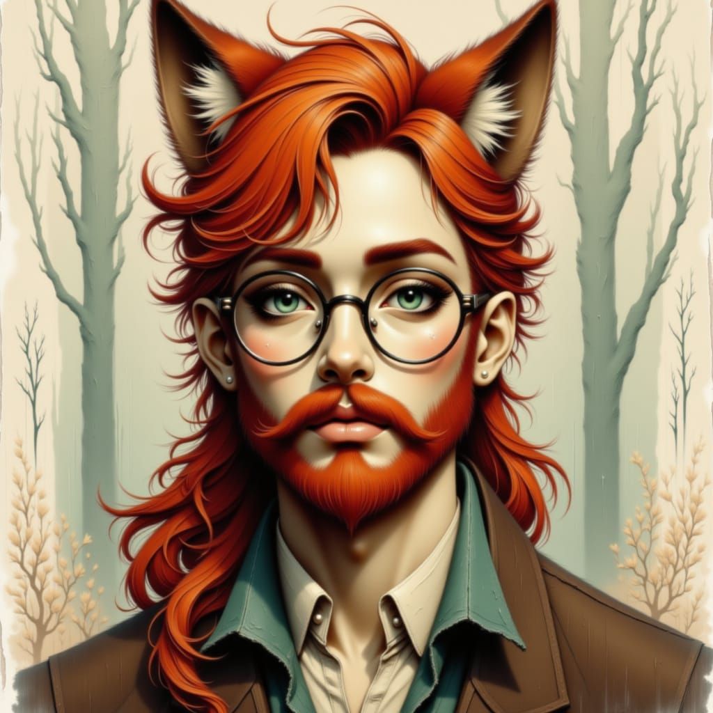 A studious redheaded wolf shifter male, nerdy-looking but ha...