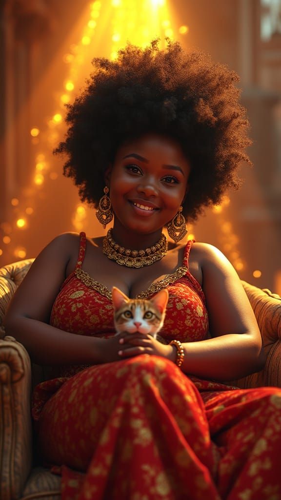 African Queen's Regal Portrait in Vibrant, Hyper-Realistic S...