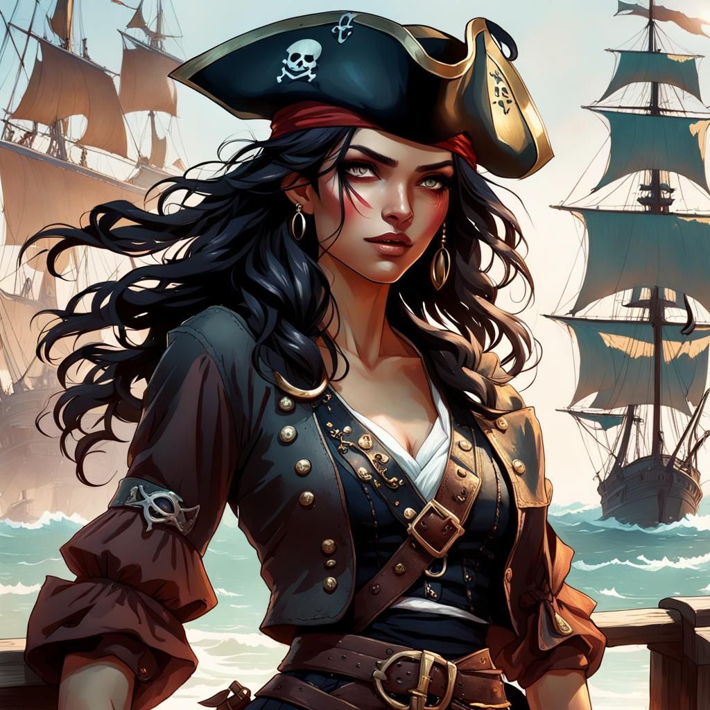 Pirate Girl Portrait in Hyperdetailed Digital Art