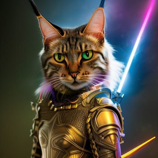 Maine Coon Lynx Hybrid in Medieval Armor