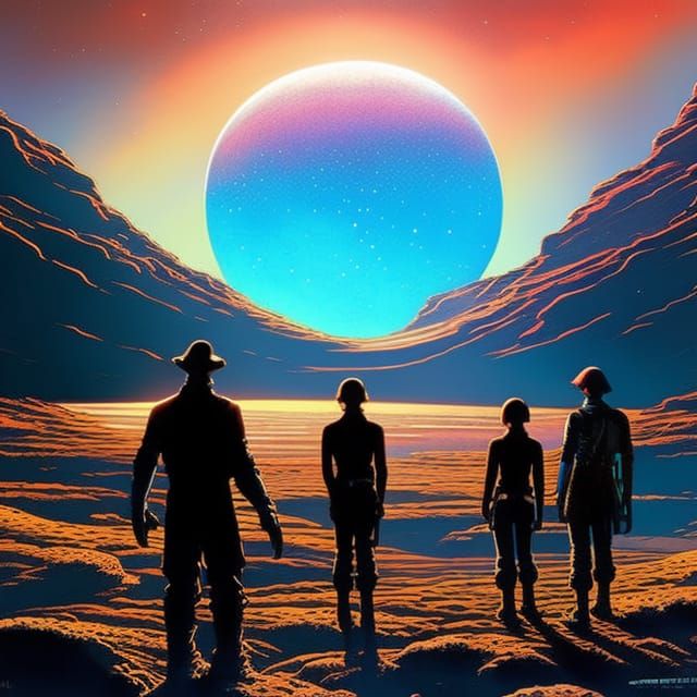 Astral Moonrise on Alien Planet: Sci-Fi Illustration