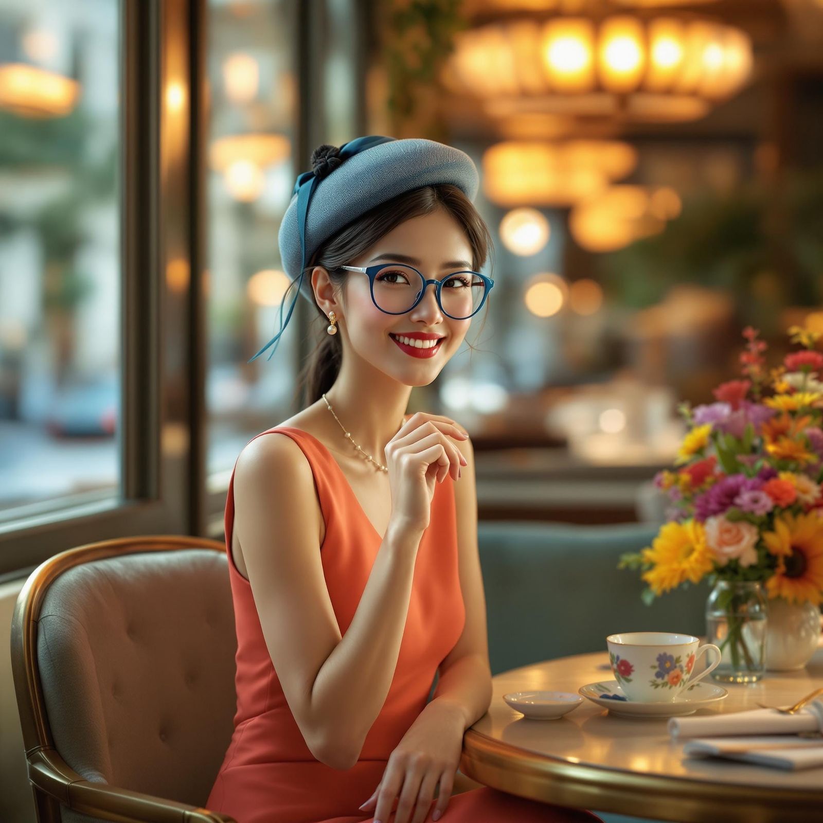 Elegant Thai Woman in Parisian Patisserie