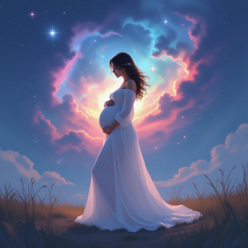 Pregnant Woman's Belly Becomes a Nebula, Digital Painting
