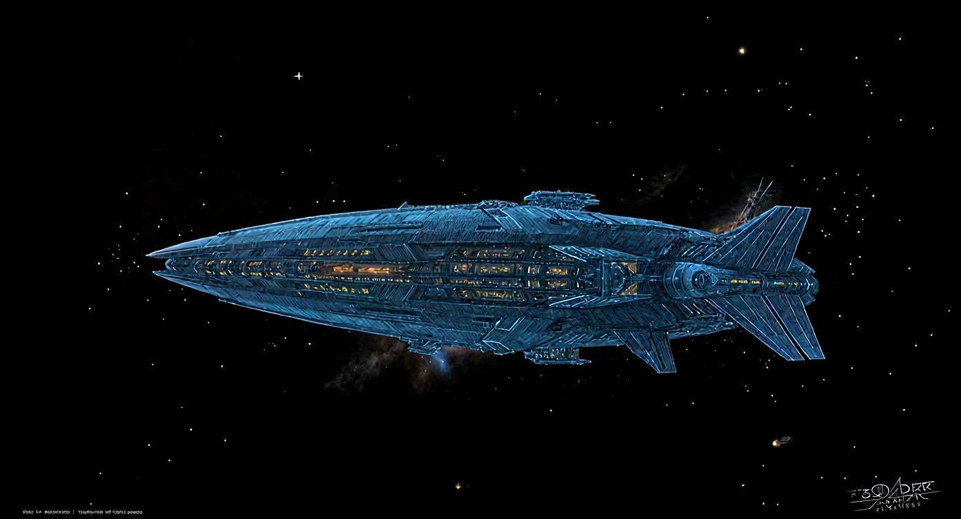 Mega Star Ship With Gardens and Skyscrapers in Deep Space