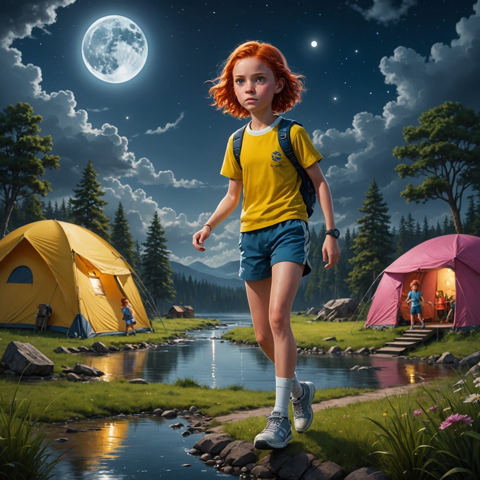 Fantastical Summer Camp Scene Under the Night Sky