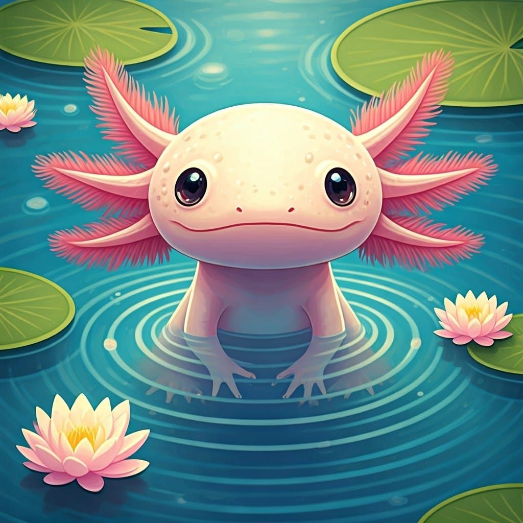Cute Axolotl in Kawaii Japanese Illustration Style