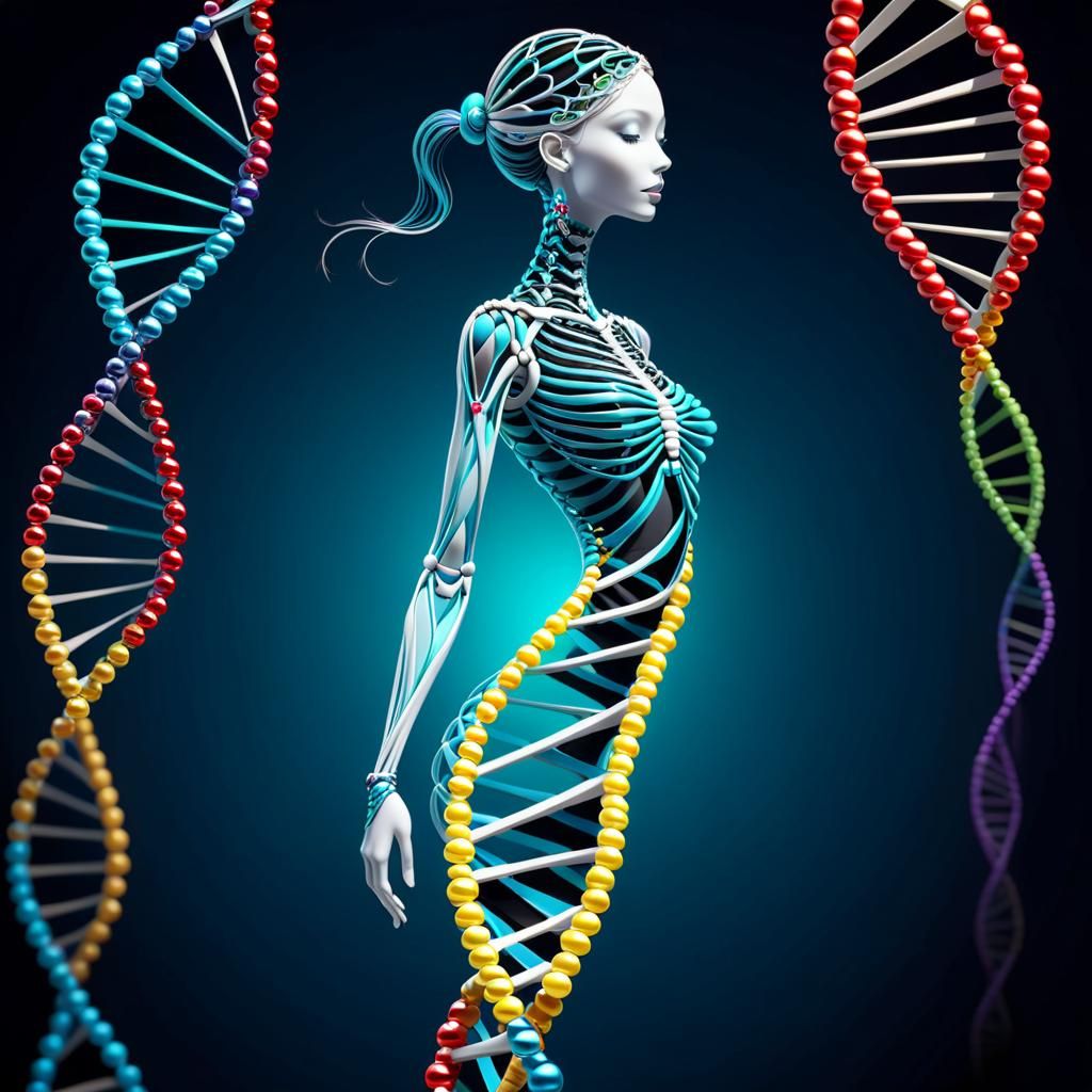 Whimsical DNA Lady with Long Neck and Body