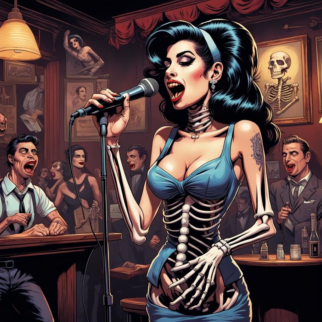 Amy Winehouse as 1950s Pinup Skeleton Girl