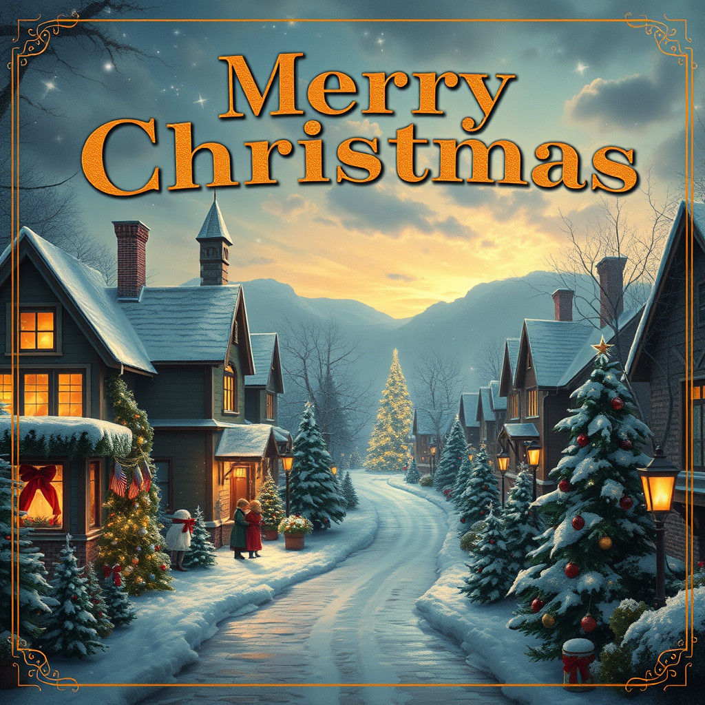 Vintage Christmas Postcard in Thomas Kinkade Style