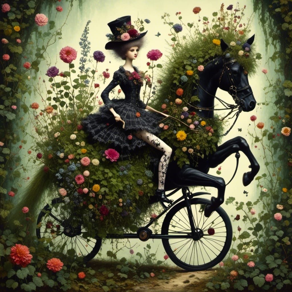 Surreal High-Rise Houseplant with Hedgehog on Unicycle