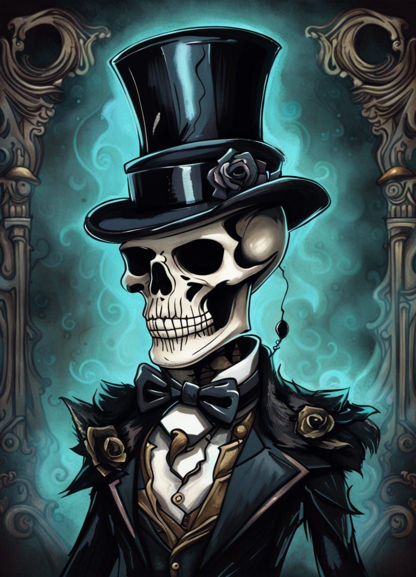 Gothic Skeleton in Top Hat and Tuxedo