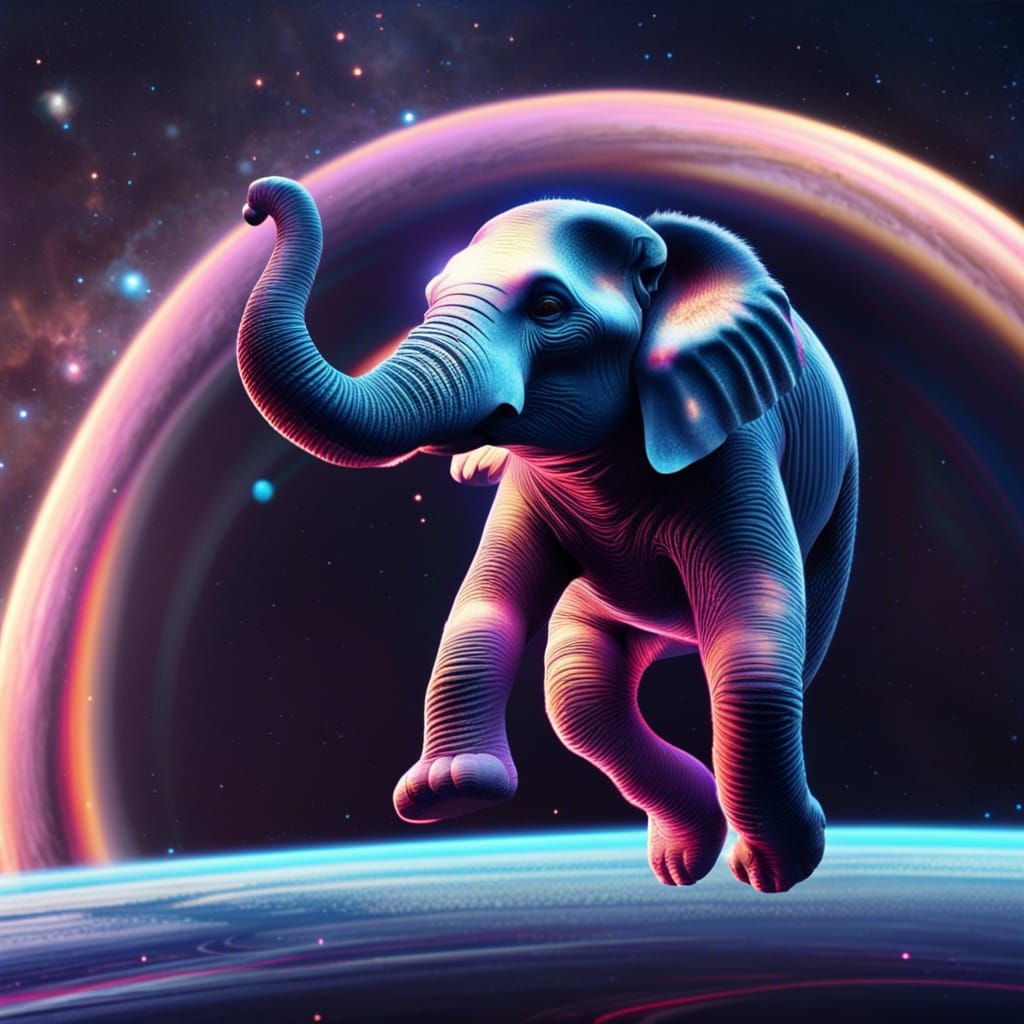 Astronaut Elephant Jumps on Saturn Rings