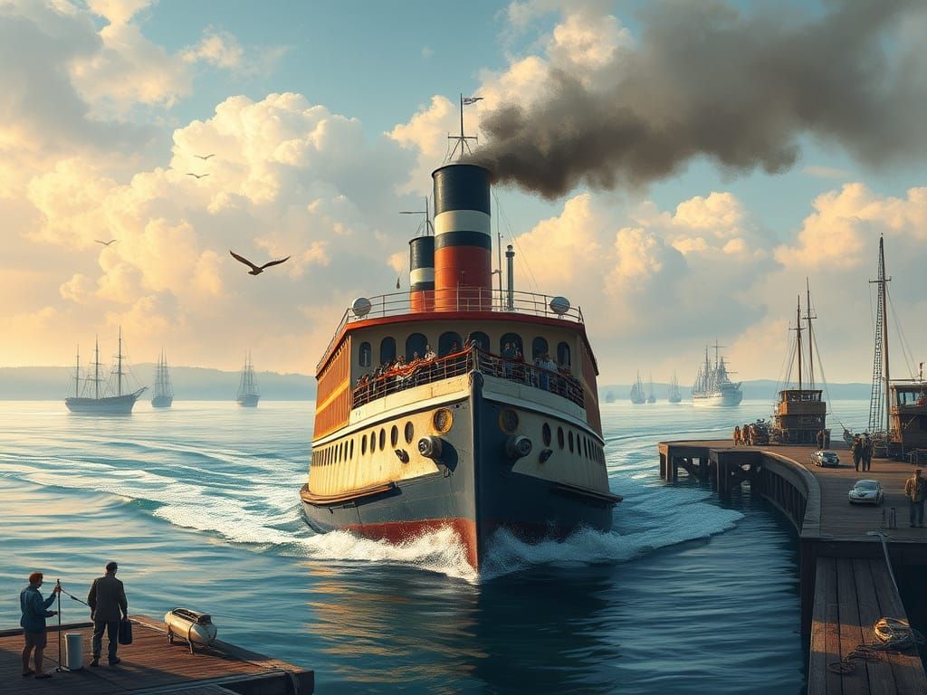 Steamboat Departure: A Nostalgic Artistic Scene