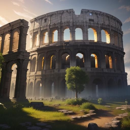 Fantastical Colosseum with Glowing Runes in Matte Painting