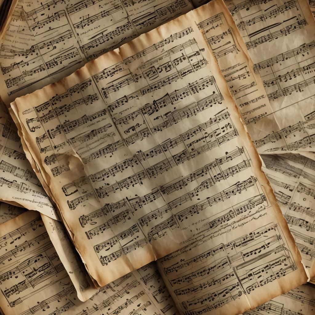 Vintage Music Paper with Foreign Script in Charcoal