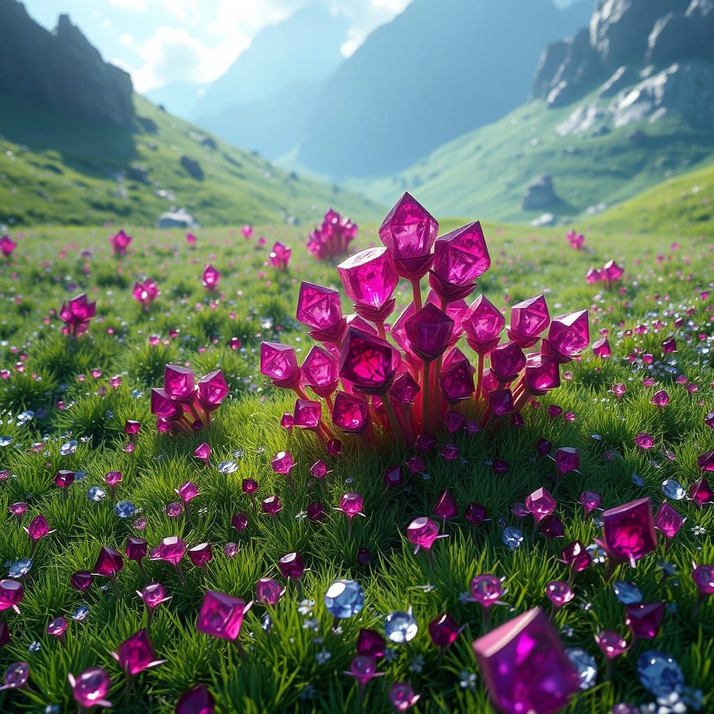 Enchanted Emerald Meadow Erupts with Vibrant Gemstones