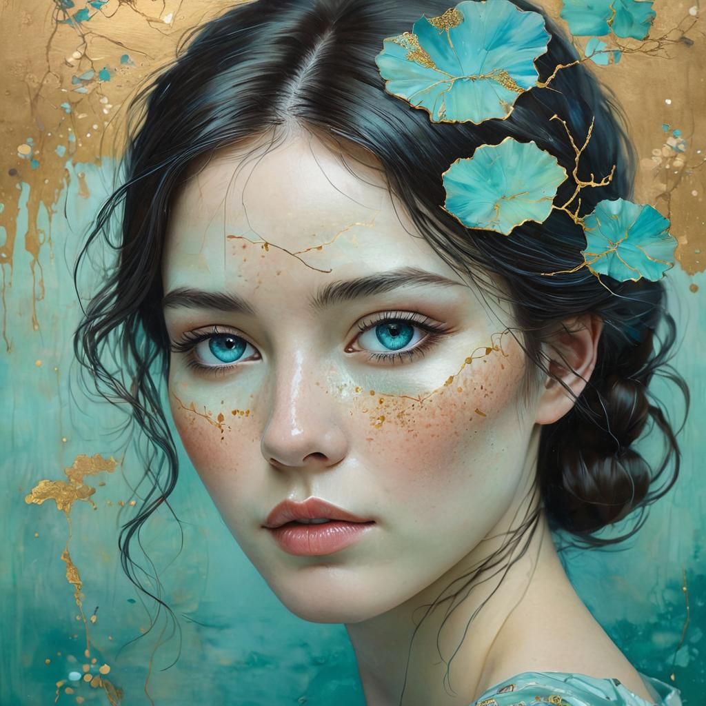 Turquoise-Eyed Writer: A Mixed Media Seascape Portrait