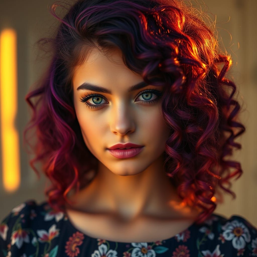 Portrait of Woman with Multicolored Hair in 8K
