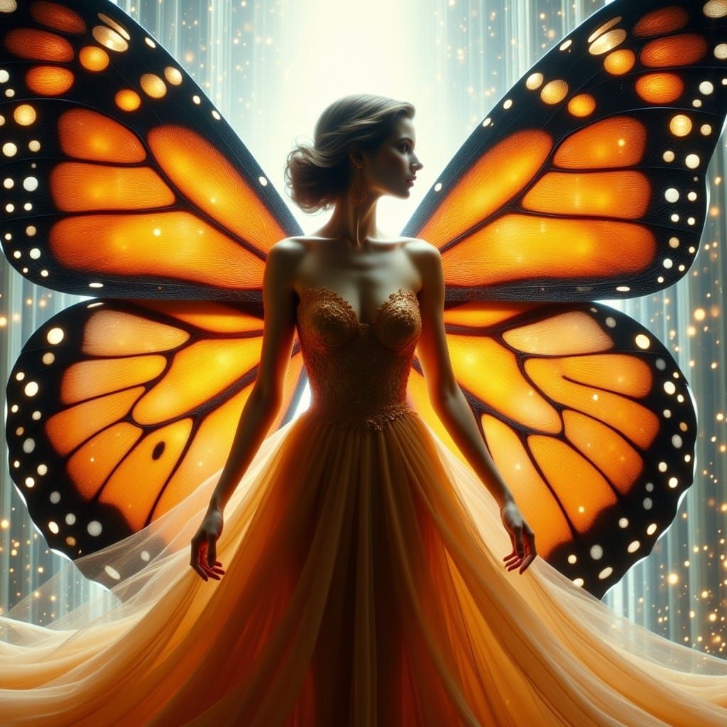 Angelic Woman with Butterfly Dress, Digital Painting