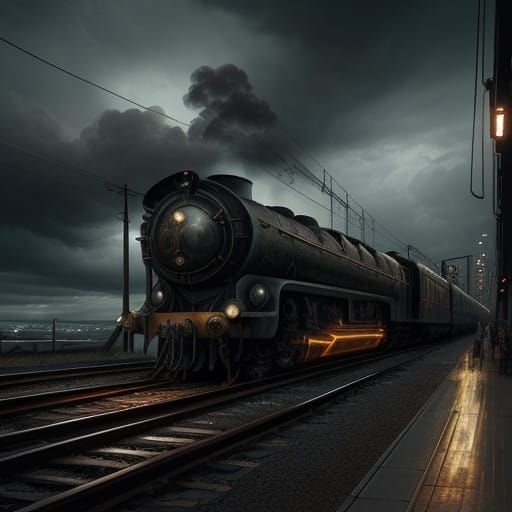 Diesel-Uranium Punk Skybound Train in Perpetual Storm