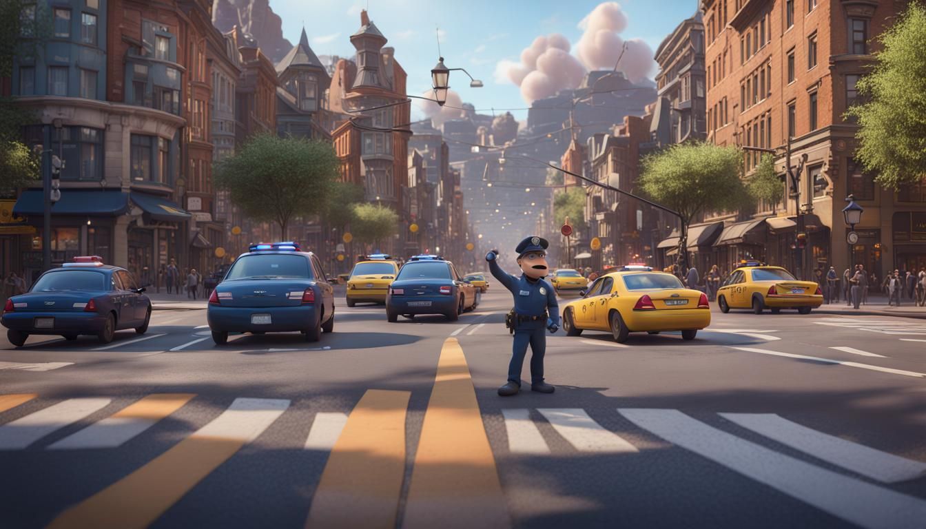 Policeman Directs Traffic in Disney Pixar Style