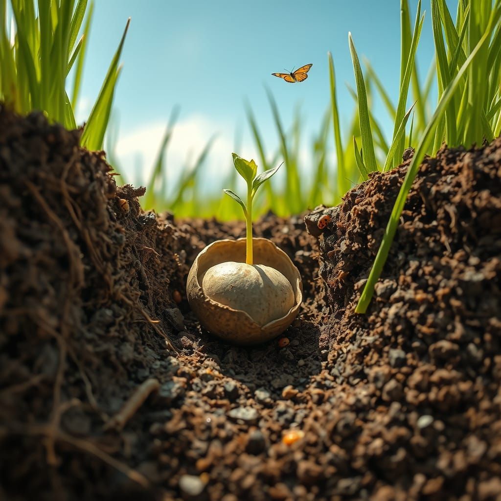 Seedling Bursts Forth in Peaceful Countryside Scene