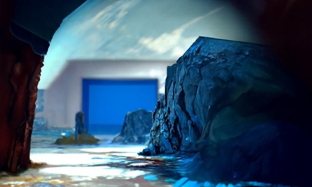 Police Box in Sea Cave, Gouache Brutalism