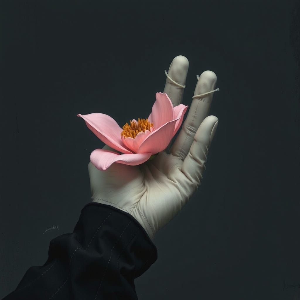 Hand Crushing Flower in Dark Surreal Style