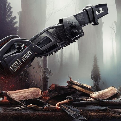 Chainsaw in Dramatic Digital Matte Painting Style