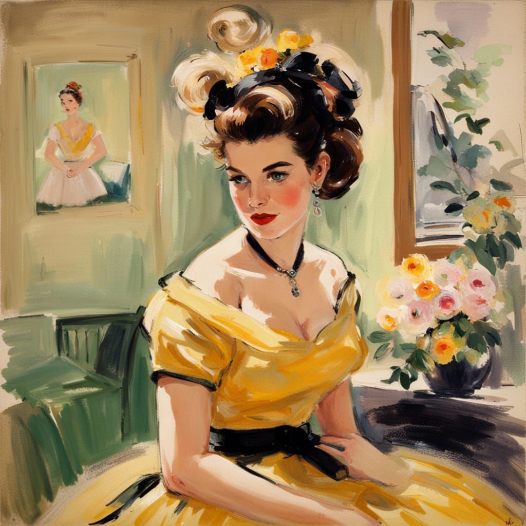 1950s Rockabilly Woman in Impressionist Style