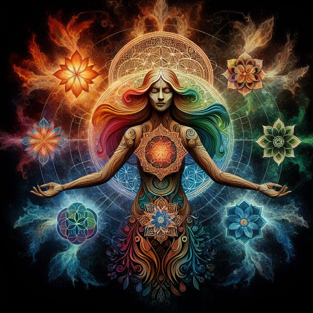 Majestic Wooden Earth Mother with Mandalas