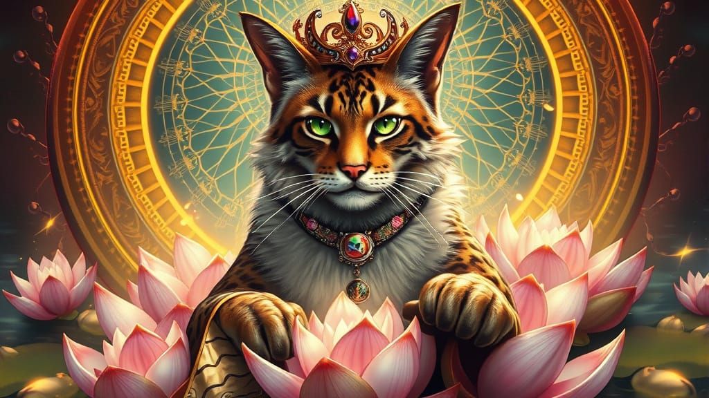 Majestic Feline Queen in Hyper-Realistic Comic Book Art