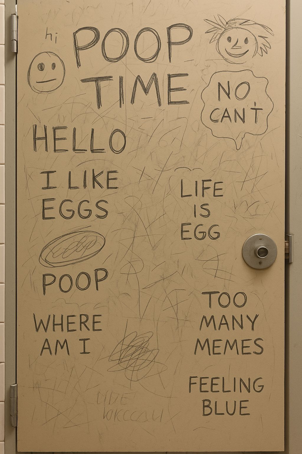 Graffiti on Vandalized Bathroom Door