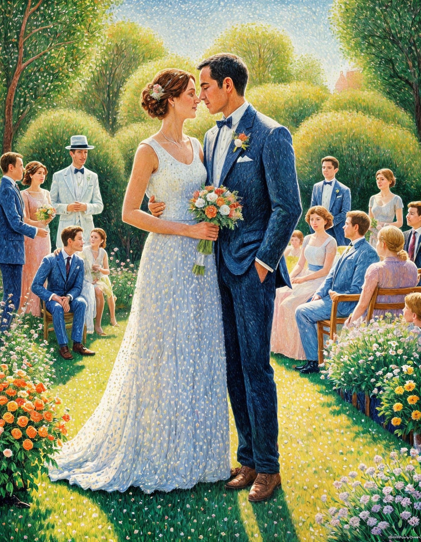Wedding Portrait in Pointillism Style