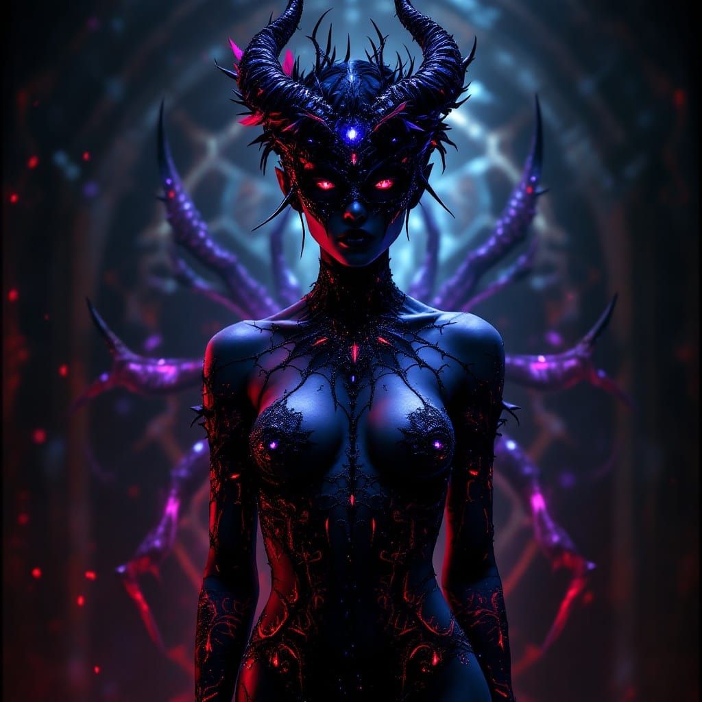 Ethereal Shadow Demon Goddess in Intricate Black Spider Web ...