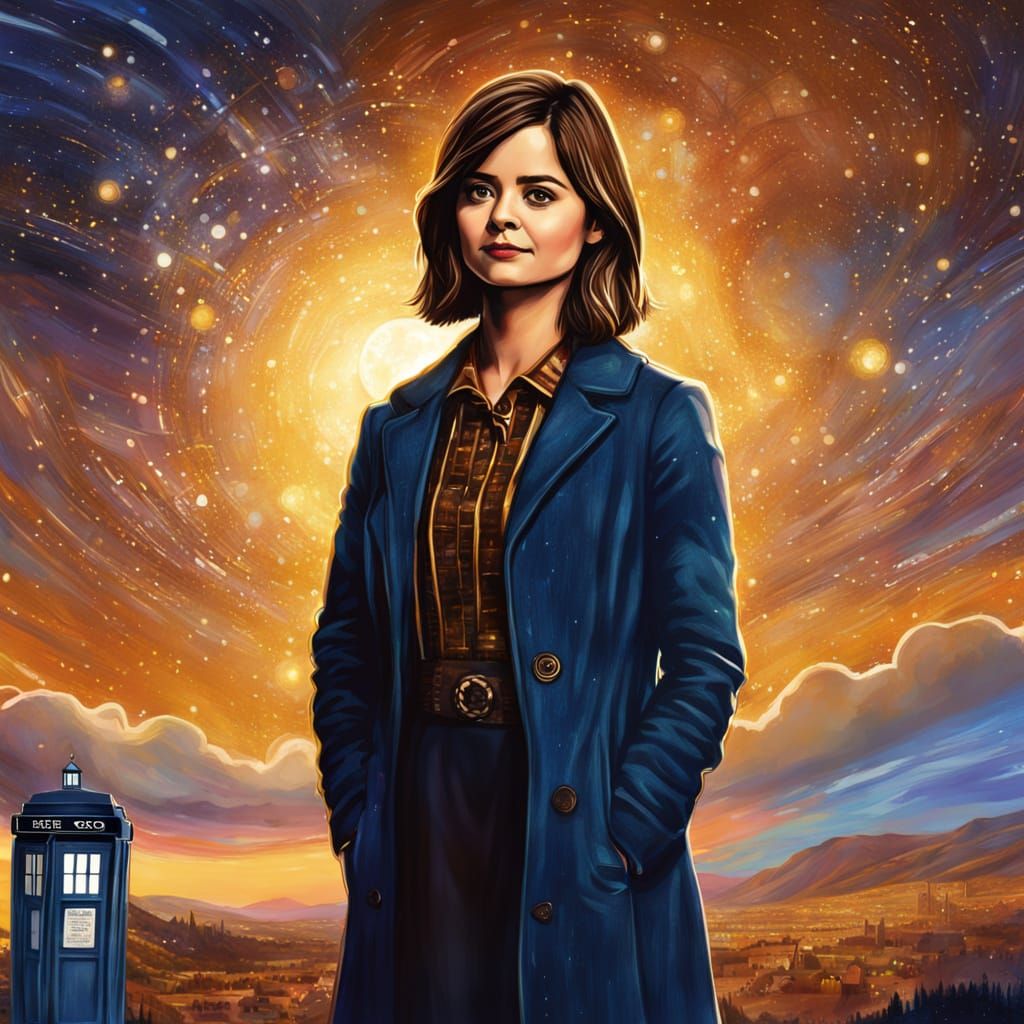 Timeless Clara Oswald in Vibrant Cosmic Landscape
