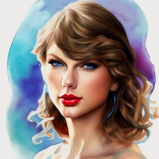 Taylor Swift Watercolor Portrait in Splash Art Style