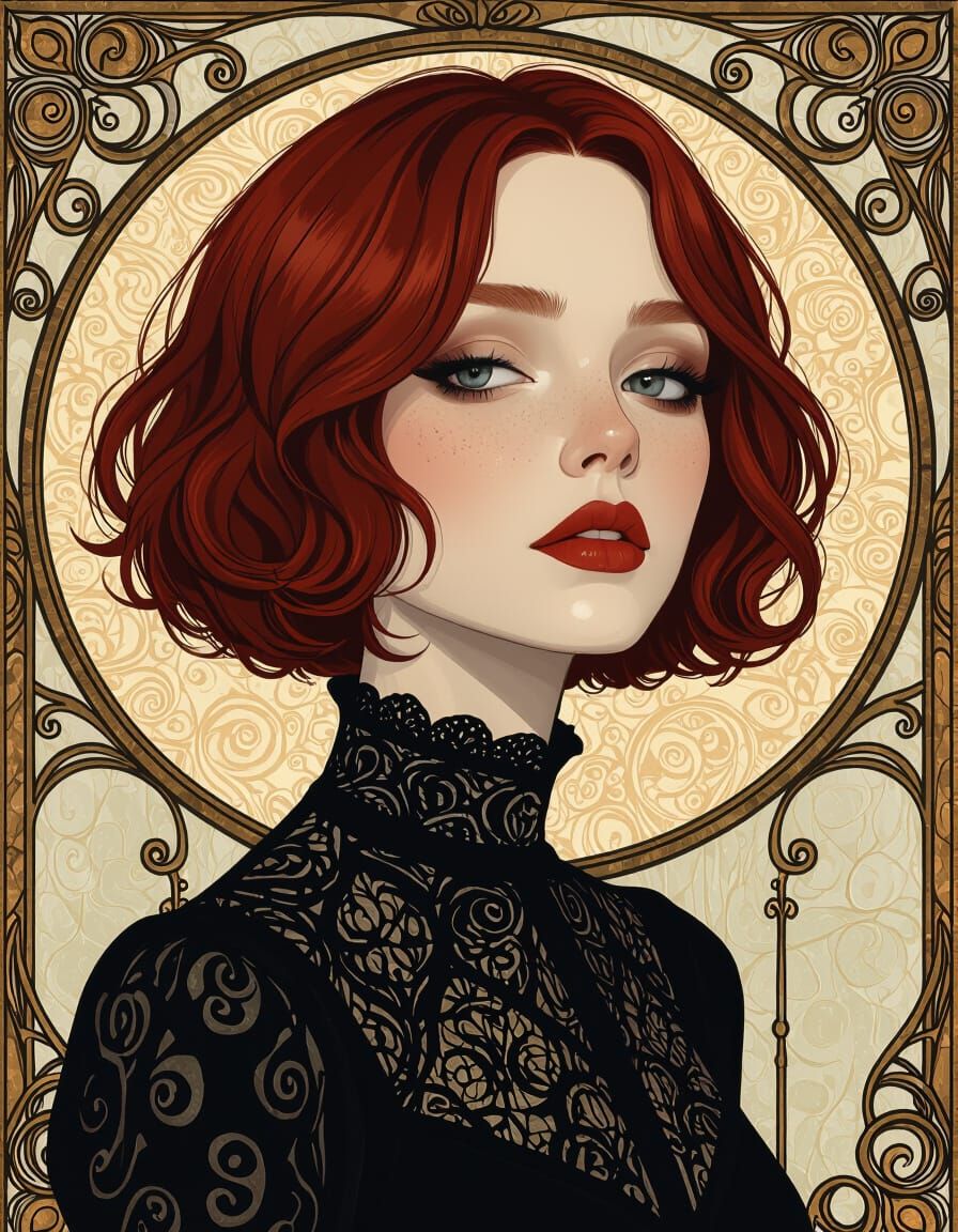 Gothic Woman with Red Hair, Art Nouveau Style